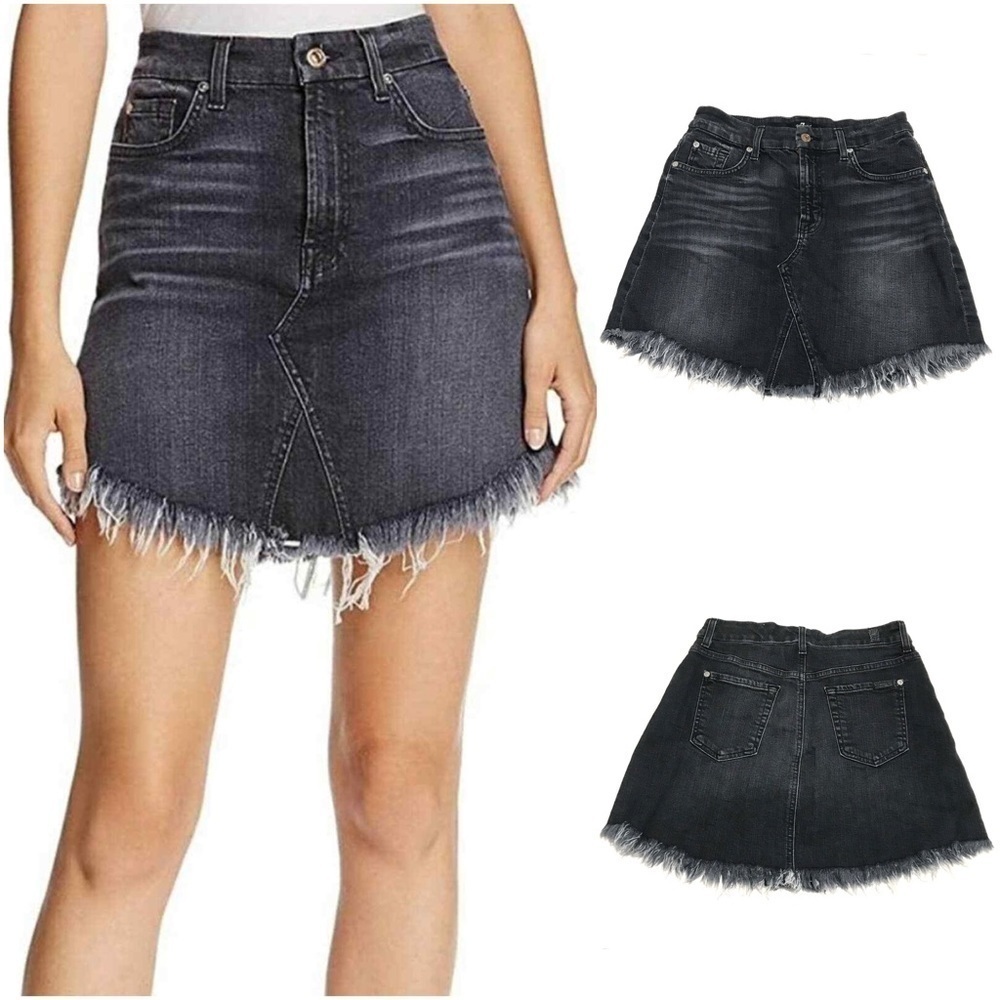 7 For All Mankind Denim Jean Skirt Size 26 Raw Hem in Vintage Black